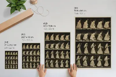 Wandposter Vrouw die een mand optilt en met een zakdoek zwaait naar een werk van Eadweard Muybridge uit circa 1887