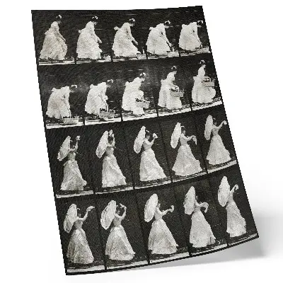 Poster Vrouw die een mand optilt en met een zakdoek zwaait uit 1887 van Eadweard Muybridge