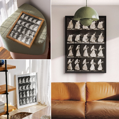Poster Vrouw die een mand optilt en met een zakdoek zwaait (1887) – foto van Eadweard Muybridge