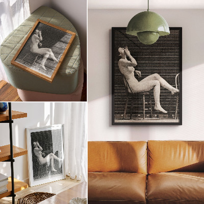 Decoratieve poster Vrouw naakt zittend op een stoel en rokend, Eadweard Muybridge