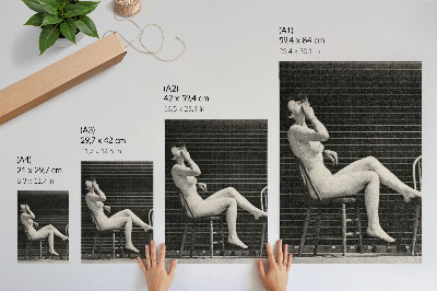 Decoratieve poster Vrouw naakt zittend op een stoel en rokend, Eadweard Muybridge