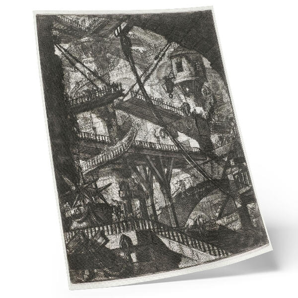 Wandposter Ophaalbrug, plaat VII uit de Carceri d'Invenzione-cyclus, Giovanni Battista Piranesi