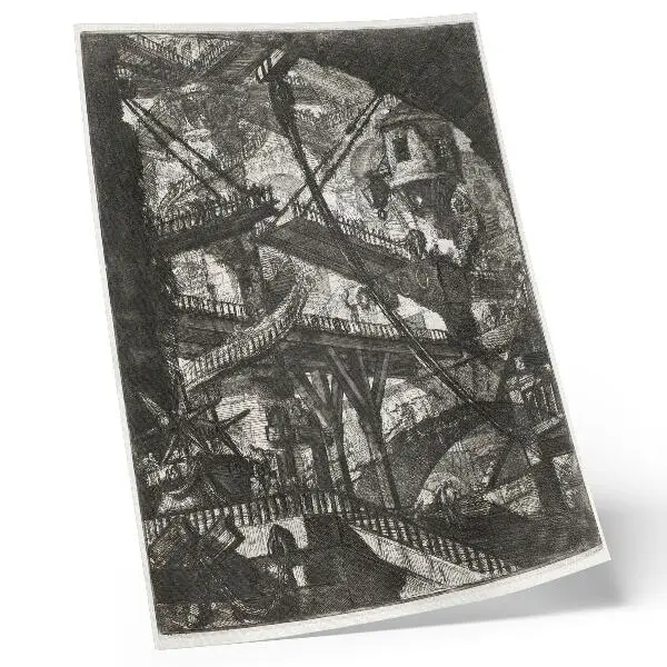 Wandposter Ophaalbrug, plaat VII uit de reeks Carceri d'Invenzione van Giovanni Battista Piranesi