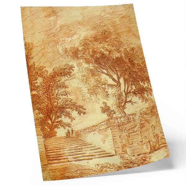 Wandposter Landschap met trappen van Hubert Robert