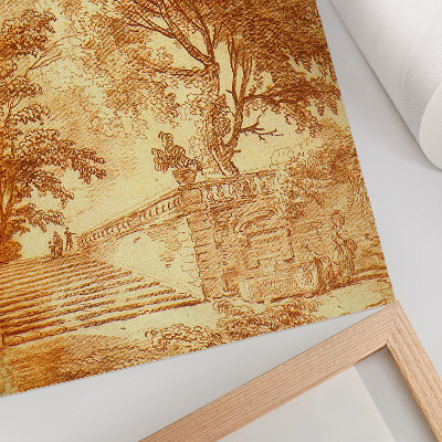 Wandposter Landschap met trappen van Hubert Robert