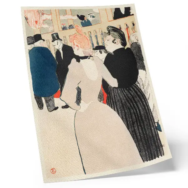 Wandposter hoogwaardige kunstreproductie van In de Moulin Rouge: La Goulue en haar zus (1892) door Henri de Toulouse-Lautrec