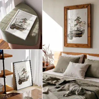 Decoratieve poster vintage Japanse houtsnede van de theetafel door Katsushiki Hokusai uit 1822