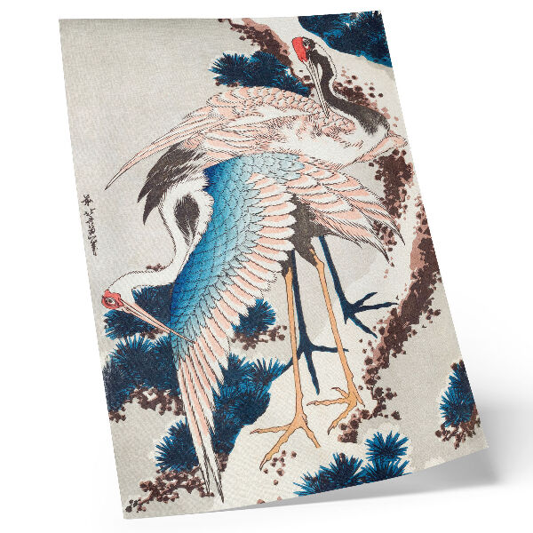 Poster Kraanvogels in een met sneeuw bedekte boom van Katsushiki Hokusai (1834), vintage houtsnede