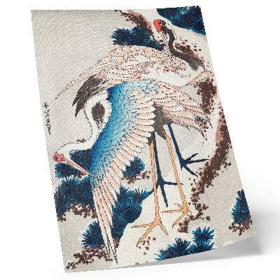 Poster Kraanvogels in een met sneeuw bedekte boom van Katsushiki Hokusai (1834), vintage houtsnede