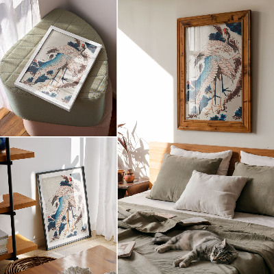 Poster Kraanvogels in een met sneeuw bedekte boom van Katsushiki Hokusai (1834), vintage houtsnede