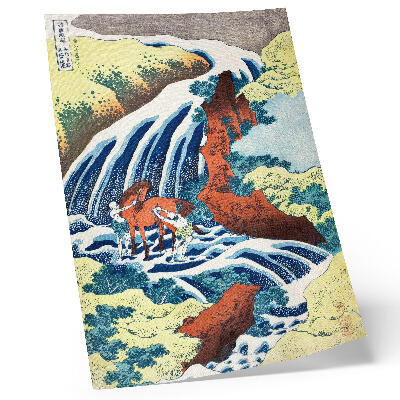 Wandposter Vintage Japanse houtsnede van Hokusai van de Yoshitsune-watervallen in Yoshino, provincie Izumi (1833-1834).
