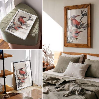 Decoratieve poster Vogels van Katsushika Hokusai uit het schetsalbum (1814), vintage Japanse houtsneden