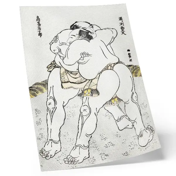 Poster vintage Japanse houtsnede van sumoworstelaars door Katsushiki Hokusai (1760-1849)