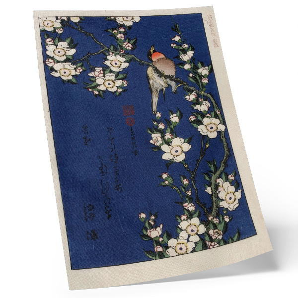 Wandposter Katsushika Hokusai (1760-1849), Roodborstje op een kersenbloesemtak