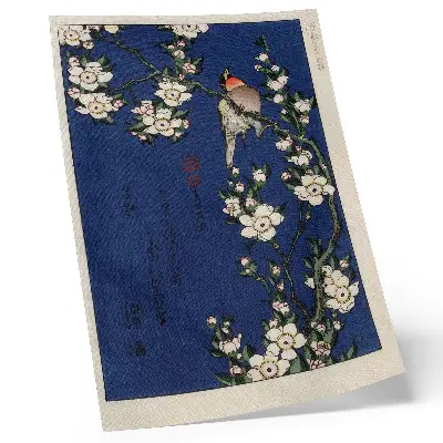 Wandposter Katsushika Hokusai (1760-1849) met roodborstje op een kersenbloesemtak