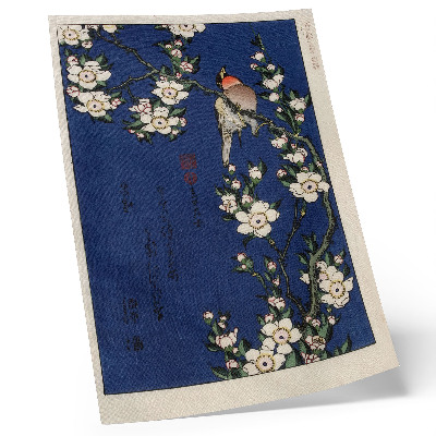 Wandposter Katsushika Hokusai (1760-1849), Roodborstje op een kersenbloesemtak