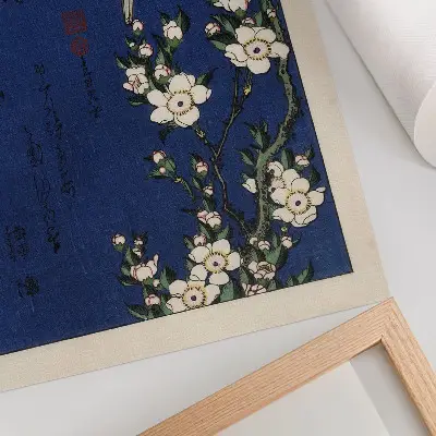 Wandposter Katsushika Hokusai (1760-1849) met roodborstje op een kersenbloesemtak