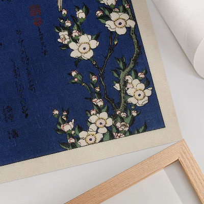 Wandposter Katsushika Hokusai (1760-1849), Roodborstje op een kersenbloesemtak