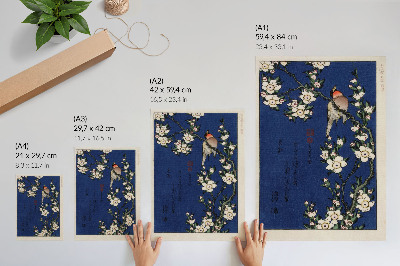 Wandposter Katsushika Hokusai (1760-1849), Roodborstje op een kersenbloesemtak