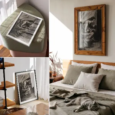 Decoratieve poster een diep ongelukkige vrouw knuffelt haar zieke kind uit 1902