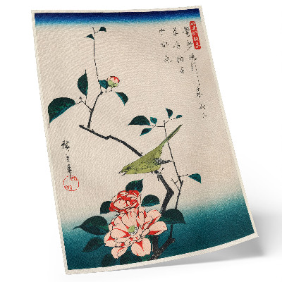 Wandposter Ukiyo-e illustratie van Camellia en Nachtegaal door Utagawa Hiroshige (1797-1858)