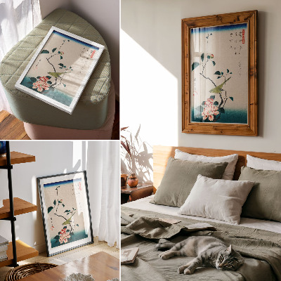 Wandposter Ukiyo-e illustratie van Camellia en Nachtegaal door Utagawa Hiroshige (1797-1858)