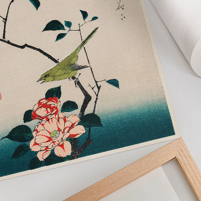 Wandposter Ukiyo-e illustratie van Camellia en Nachtegaal door Utagawa Hiroshige (1797-1858)
