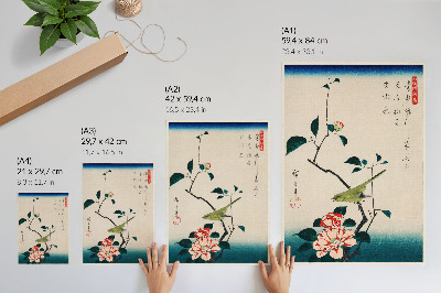 Wandposter Ukiyo-e illustratie van Camellia en Nachtegaal door Utagawa Hiroshige (1797-1858)