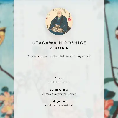 Wandposter met een Ukiyo-e illustratie van een camelia en een nachtegaal door Utagawa Hiroshige