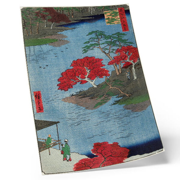 Wandposter Herfst bij de Akiba-tempel in Ukiji (1857), antieke Japanse prenten van Utagawa Hiroshige