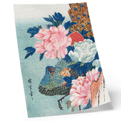 Poster Pauw en pioenrozen, vintage Japanse houtsnede van Utagawa Hiroshige