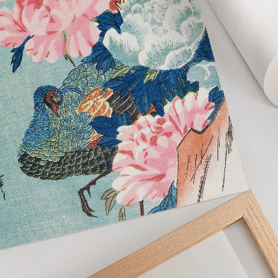 Poster Pauw en pioenrozen, vintage Japanse houtsnede van Utagawa Hiroshige