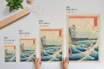 Poster Een grote golf op Satta Beach in Suruga, uit de serie Thirty-six Views of Fuji (Fuji Sanjuroku Kei) van Utagawa Kuniyos