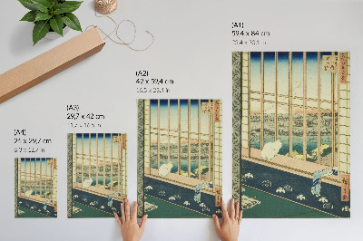 Decoratieve poster De rijstvelden van Asakusa en het Torinomachi-festival uit de serie 'Honderd beroemde gezichten van Edo' van Hiroshige.