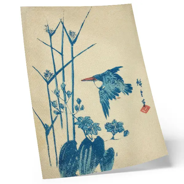 Wandposter ijsvogel en monochory van Utagawa Hiroshige