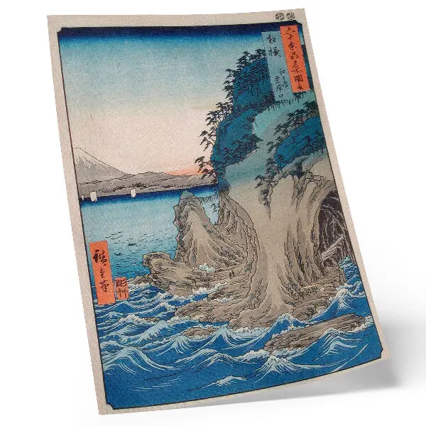 Decoratieve poster Grotingang op het eiland Enoshima in de provincie Sagami nr. 15 van Utagawa Hiroshige