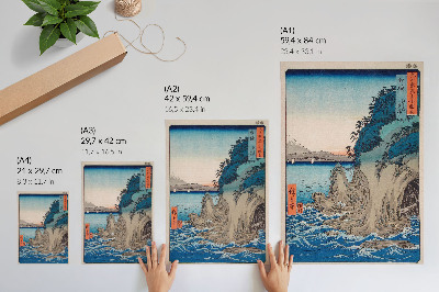 Decoratieve poster Grotingang op het eiland Enoshima in de provincie Sagami, nr. 15, door Utagawa Hiroshige