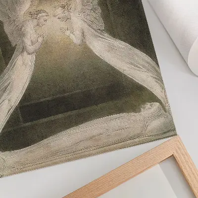 Wandposter Christus in het graf bewaakt door engelen naar een aquarel van William Blake uit 1805
