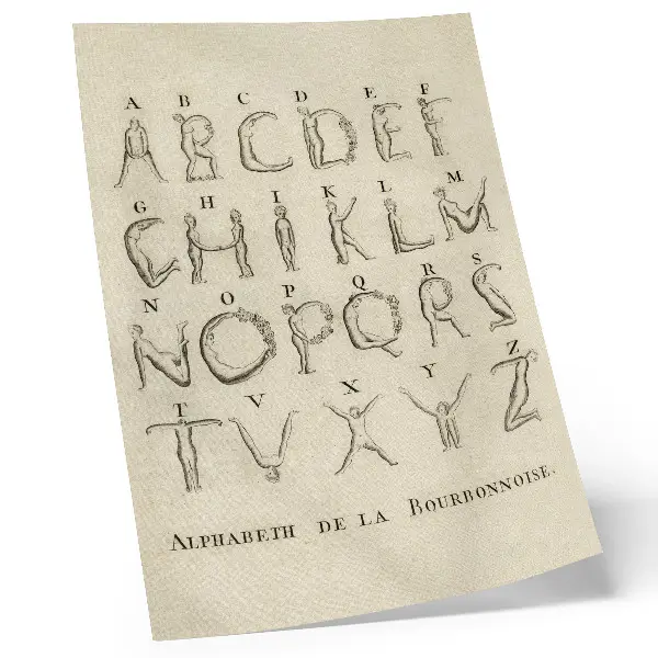 Decoratieve poster Het naakte alfabet alfabet van de Bourbonnoise uit 1790