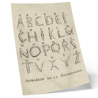 Decoratieve poster Het naakte alfabet alfabet van de Bourbonnoise uit 1790