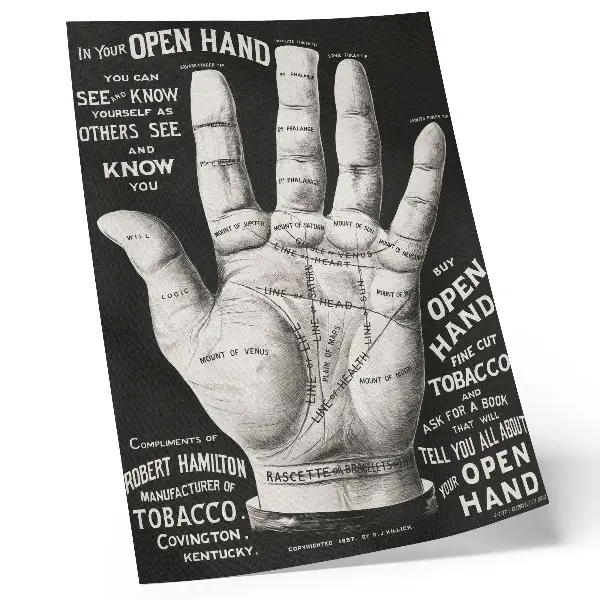 Decoratieve poster handpalmlezen met open hand