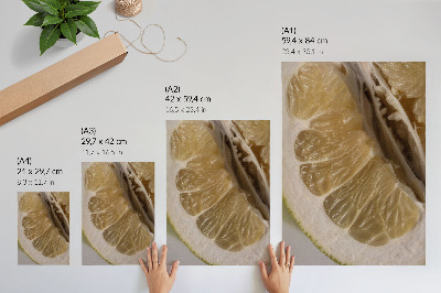 Wandposter Een schijfje citrusvrucht met sappige partjes.