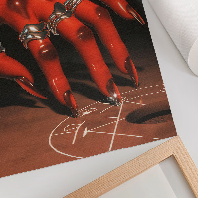 Wandposter Rode hand met ringen op een achtergrond van symbolen