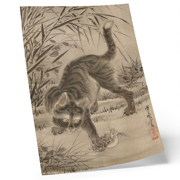 Poster Kat vangt een kikker door Kawanabe Kyosai