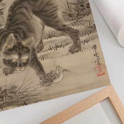 Poster Kat vangt een kikker door Kawanabe Kyosai