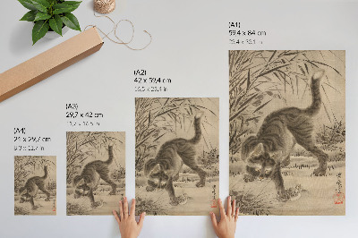 Poster Kat vangt een kikker door Kawanabe Kyosai