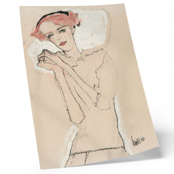 Poster Portret van een vrouw (1910) van Egon Schiele – een vrouwelijke lijntekening uit de collectie van The MET