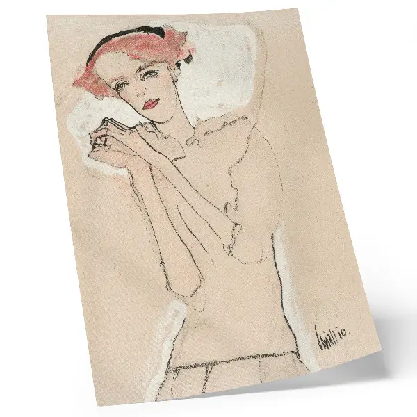 Portret van een vrouw door Egon Schiele poster van een vrouwelijke lijntekening uit de collectie van The MET