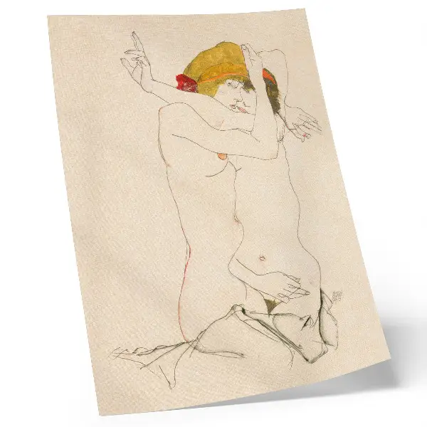 Decoratieve poster Twee vrouwen die elkaar omarmen door Egon Schiele uit 1913, een vrouwelijke lijntekening uit de collectie van The MET