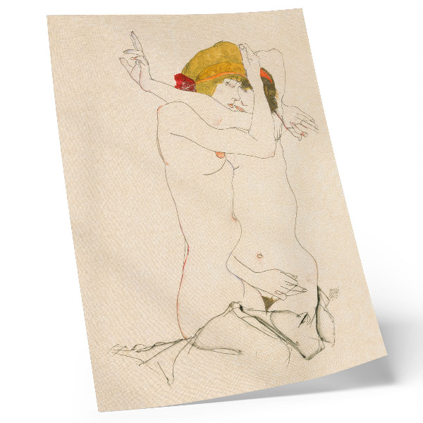 Decoratieve poster Twee vrouwen die elkaar omarmen (1913) van Egon Schiele – een vrouwelijke lijntekening uit de collectie van The MET